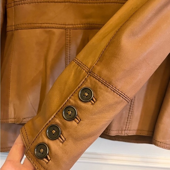 Vintage Y2K Zara Tan Leather Jacket Tailored Fit Hip Length - Picture 6 of 10